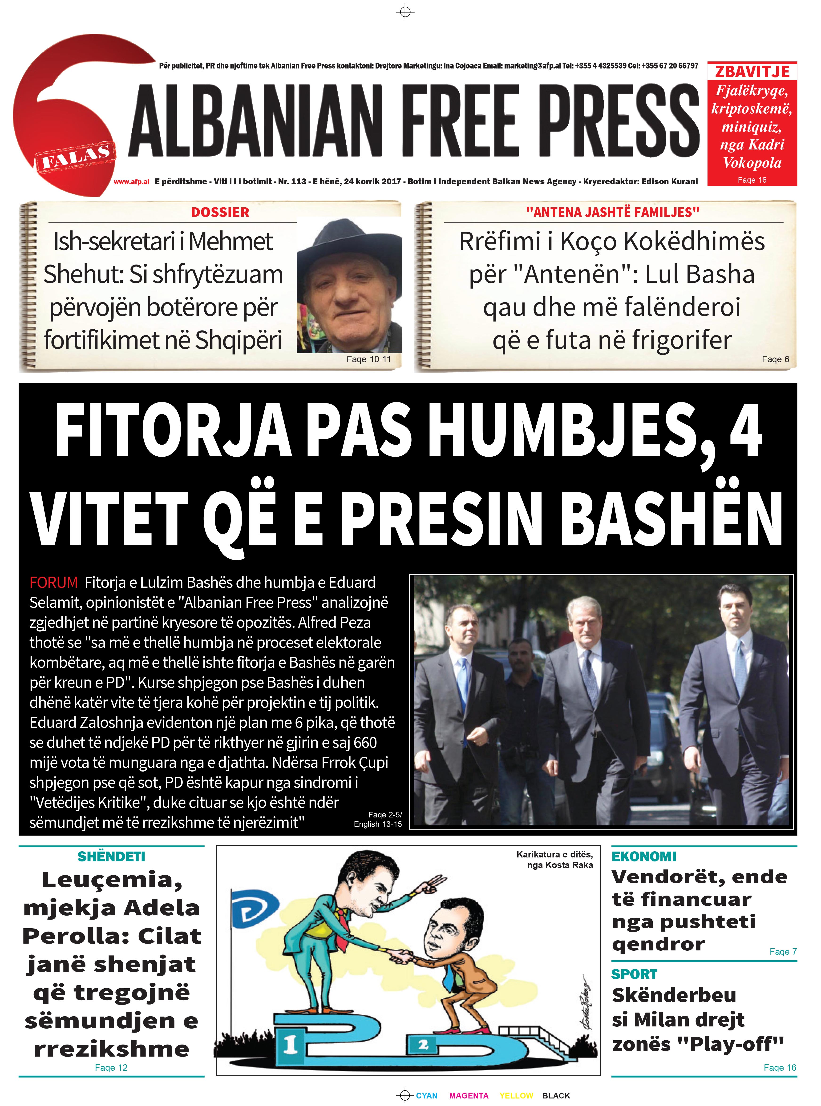Lexoni sot 24 korrik 2017 në gazetën e përditshme “Albanian Free Press”