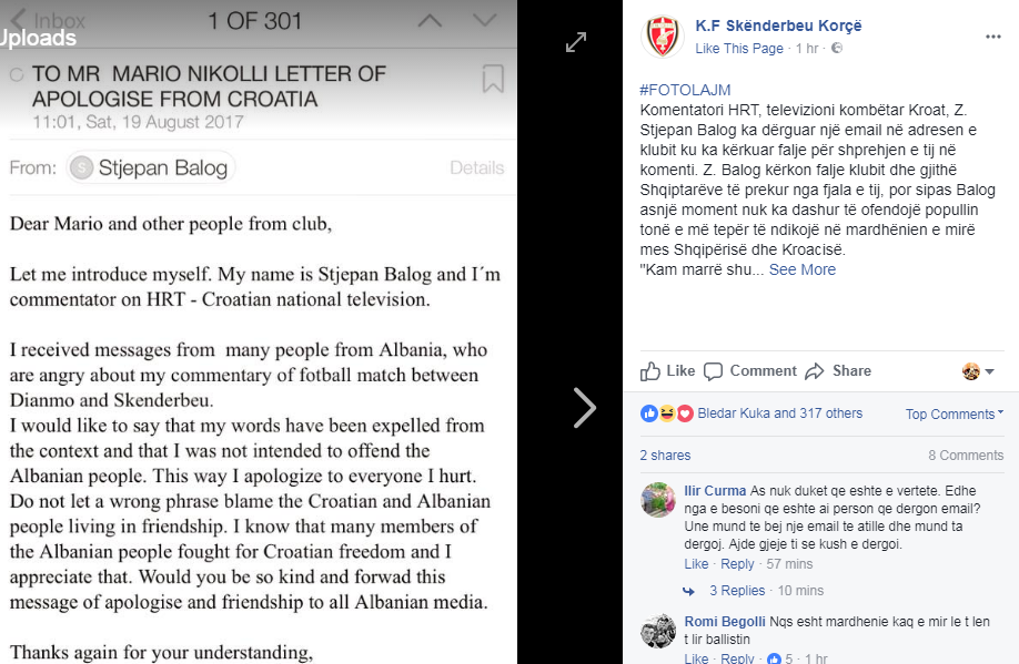 Dinamo-Skënderbeu / I quajti shqiptarët “shitës akulloresh”, kërkon ndjesë publike komentatori kroat