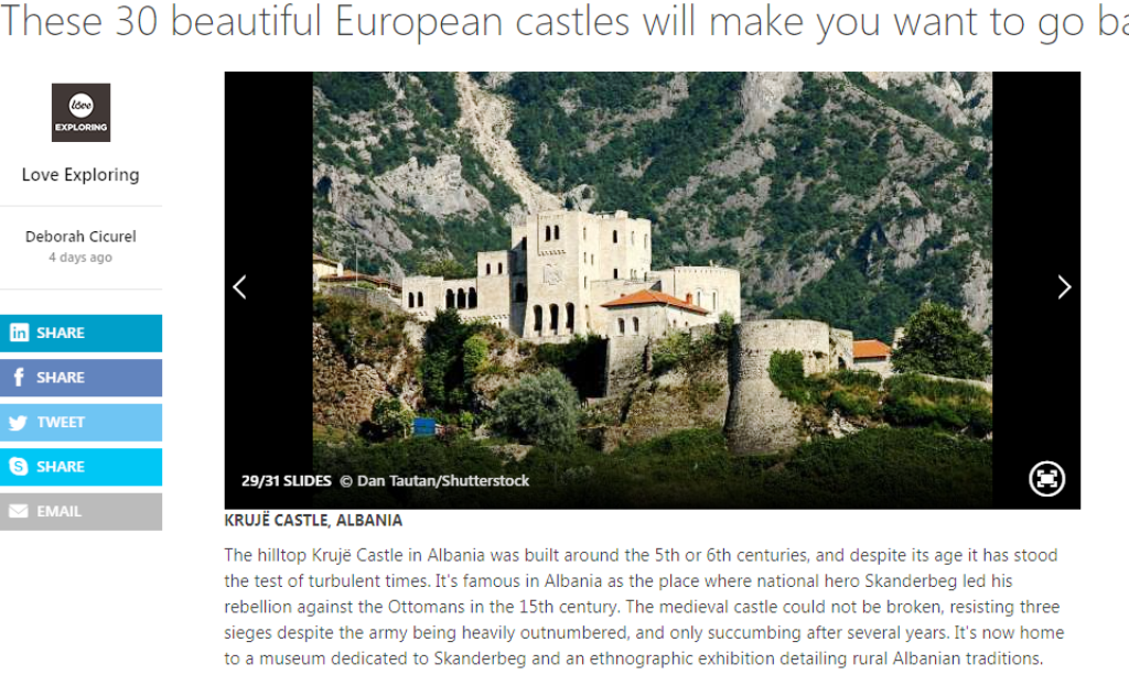 Kalaja e Krujës, ndër 30 kështjellat që rekomandohet të vizitohen