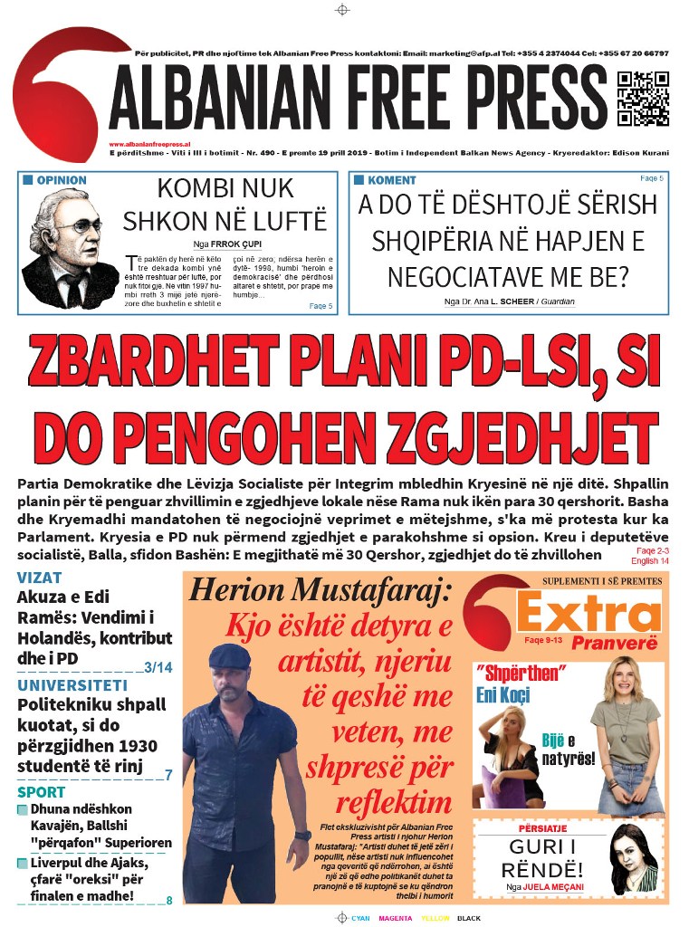 Lexoni sot, e Premte 19 Prill 2019 në gazetën “Albanian Free Press”